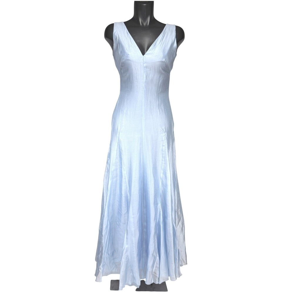 OOAK - MUSE Designer Silk Ice Blue Biais Cut Prom V-Neck Maxi Gown Dress sz 6‎